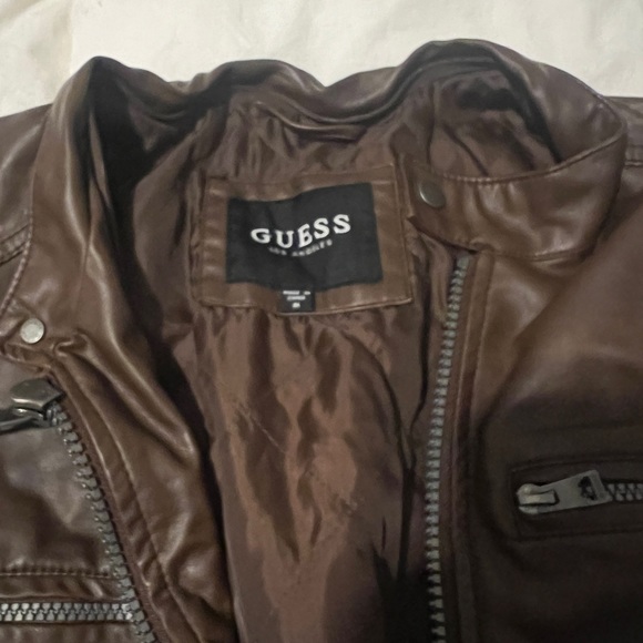 Guess Men's Faux Leather Motorcycle Jacket - Brown- Medium - Picture 11 of 11
